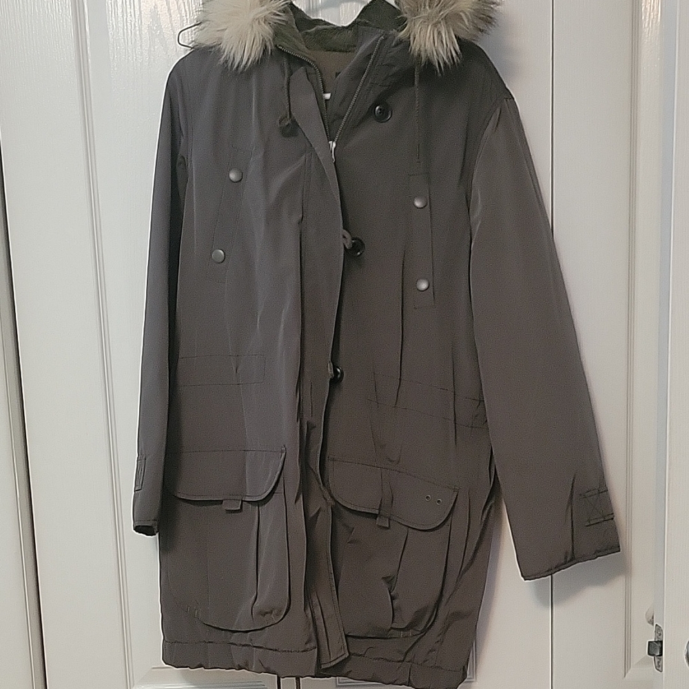 Fur-Trimmed Hooded Parka Coat